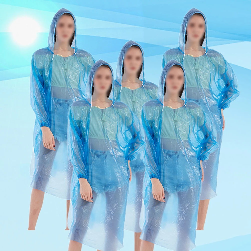 

5Pcs Fashion Hooded Rain Poncho Waterproof Lightweight Disposable Raincoat for Hiking Outdoor Activities