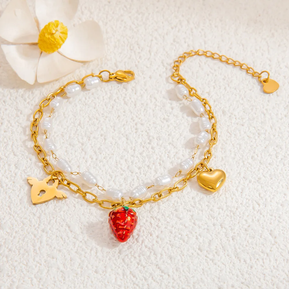 

Fashion Personalized Handmade DIY Stainless Steel Bracelet Beaded Premium Feel Glass Fruit Pendant Bracelets Non Fading Jewelry