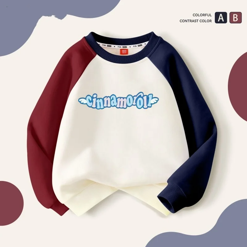 

Autumn Baby Girls Clothes Kid Boy Sanrio Cinnamoroll Cartoon Print Stitching Long Sleeve Sweatshirt O-Neck Cotton Pullover Top
