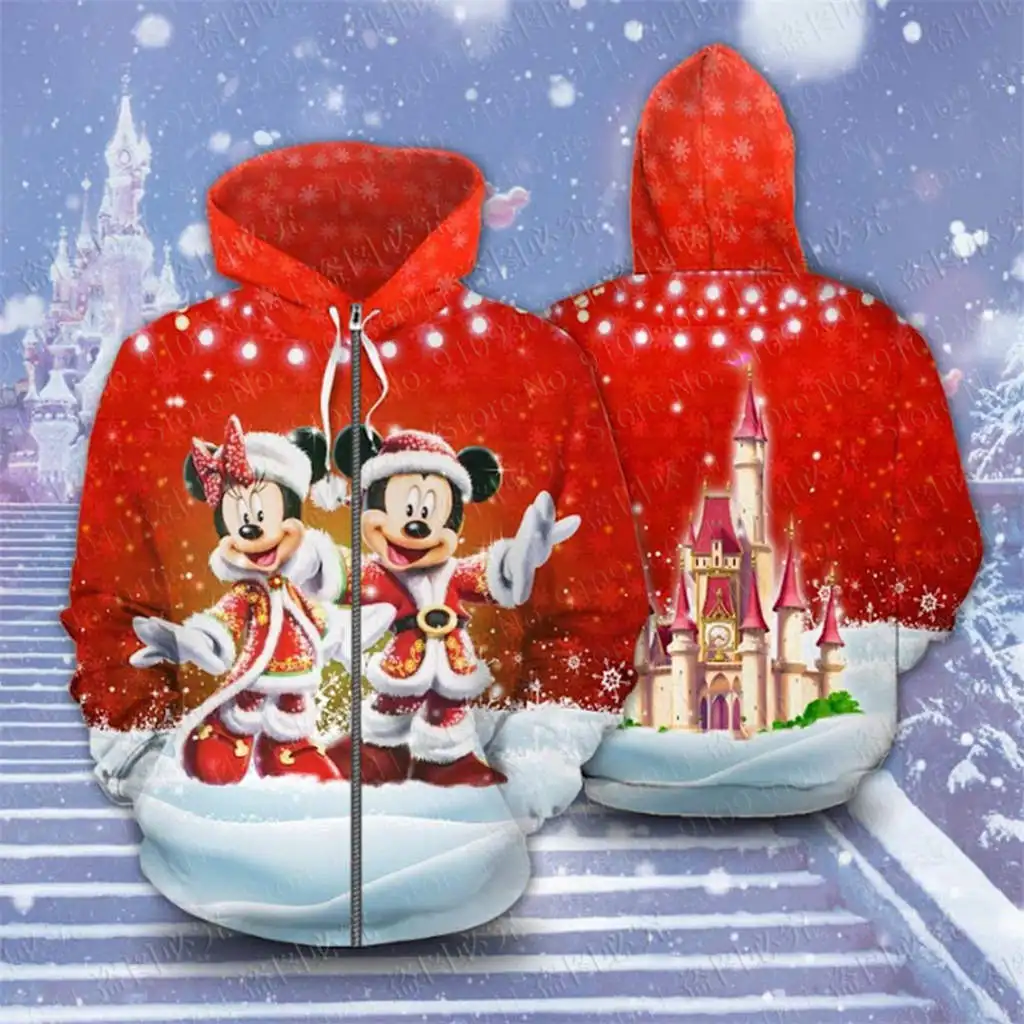 

Merry Christmas Mickey Mouse /Stitch women 3D Disney Print High quality Fleece Zipper/ Hoodies Pullover Tops