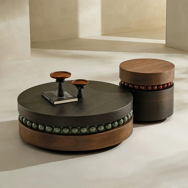 

Retro luxury wooden coffee table creative round living room coffee table set high-end latest designer design center table