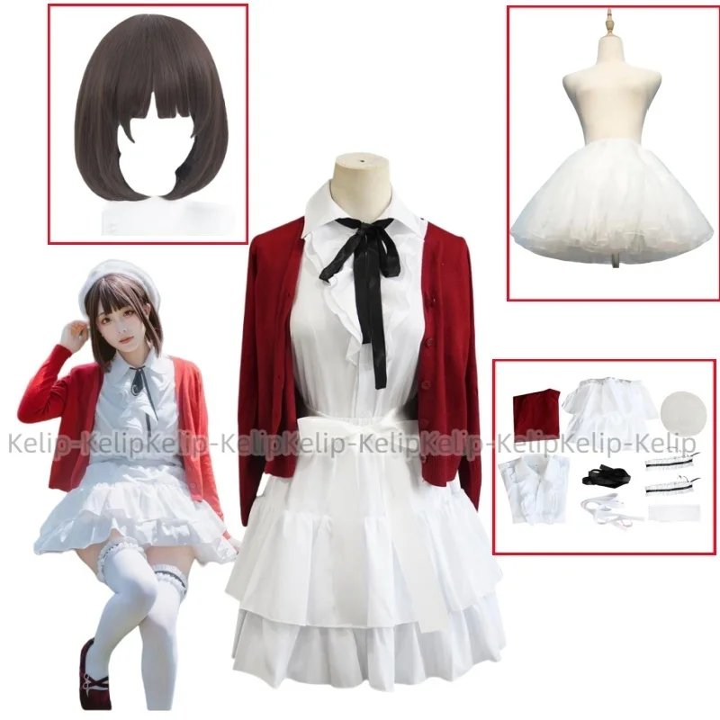 Anime Saekano: How To Raise A Boring Girlfriend Megumi Kato Cosplay Costume Wig Red Coat Dress Woman Lovely Party Carnival Suit