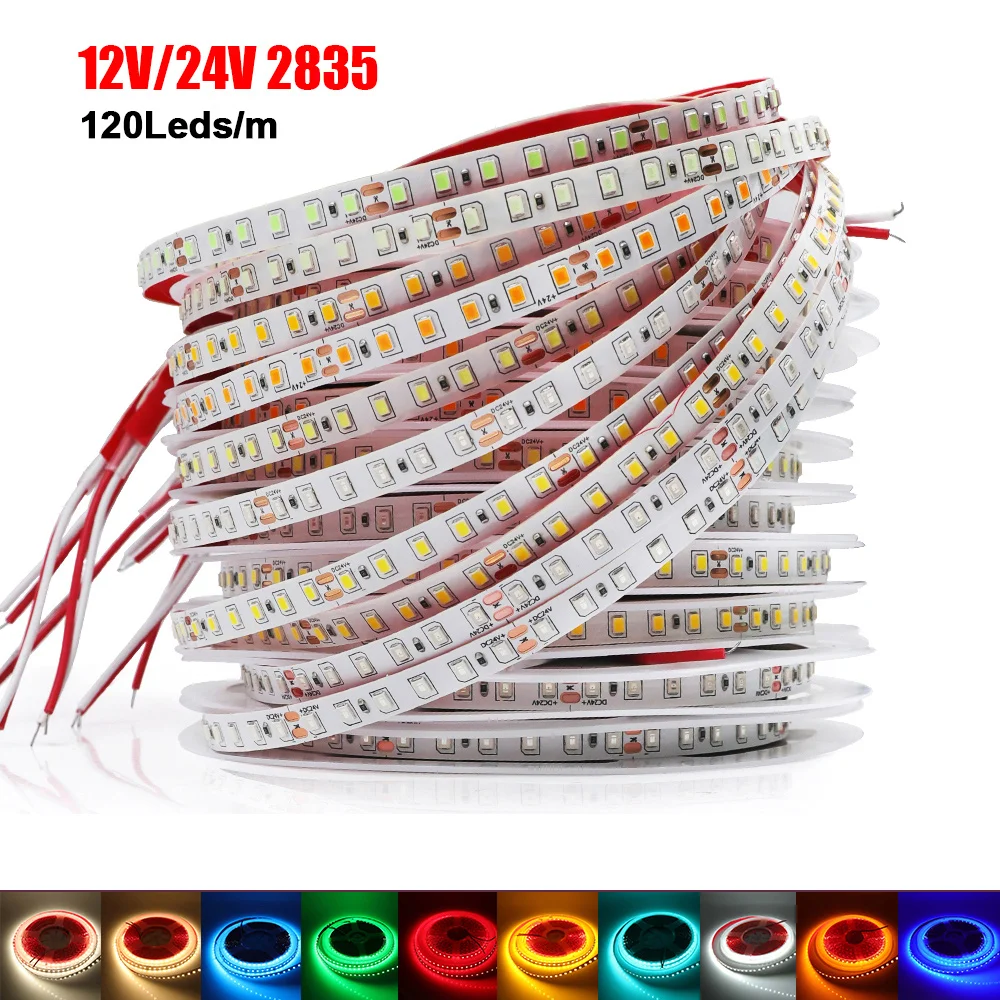 12V 24V 5m 10m 2835 Led Strip Light Super Bright 120LED/m Flexible LED Tape Strips DC12V Lamp Cabinet Stairs Home Decor 13 Color