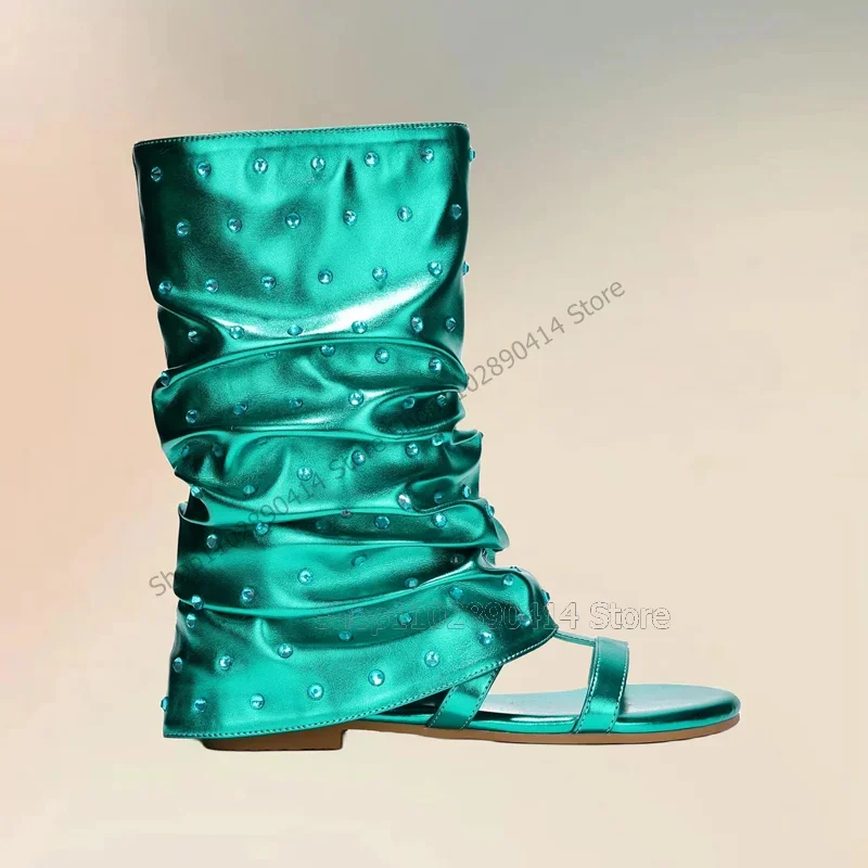 Colorful Crystal Decor Black Open Toe Sandals Boots Slip On Women Shoes Turned Over Low Top New Fashion 2025 Zapatos Para Mujere