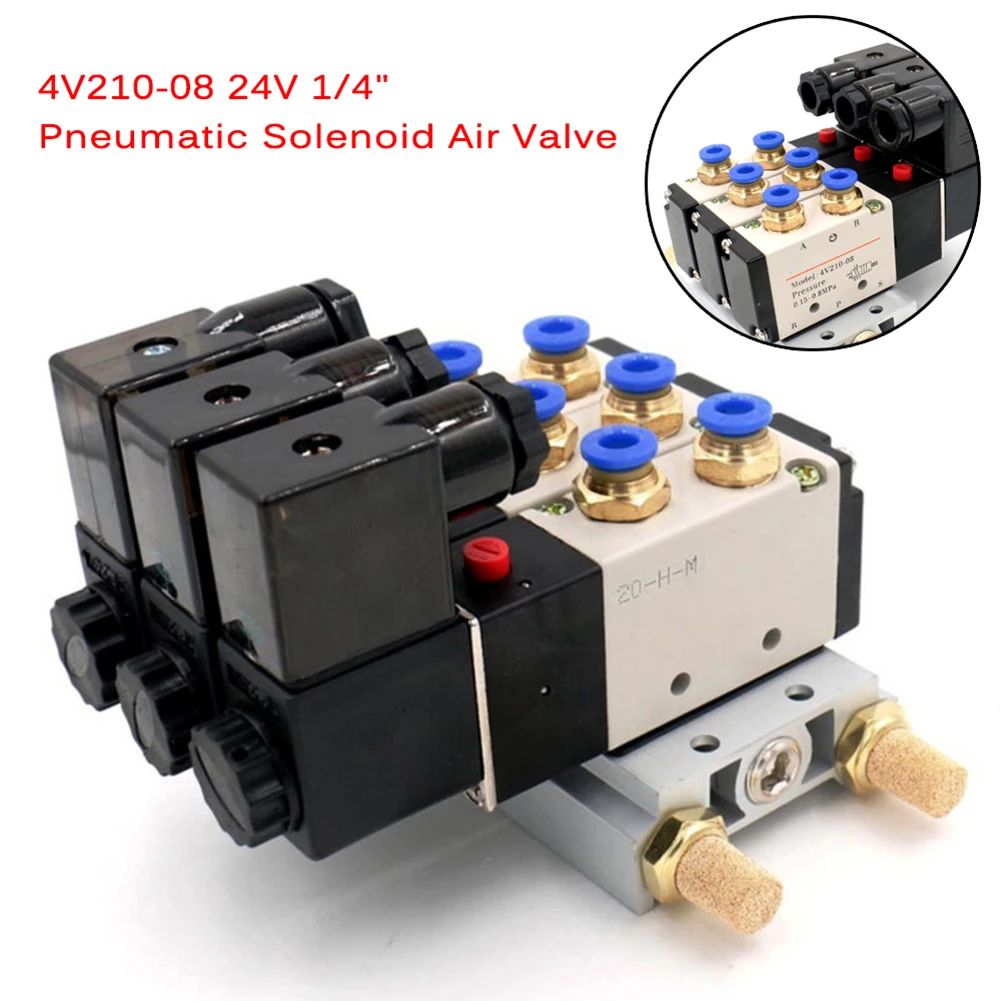 1 Set , 4V210-08 Solenoid Valve Pneumatic Solenoid Air Valve 4V210-08 24V 1/4In Base Quick Fitting Pneumatic Parts