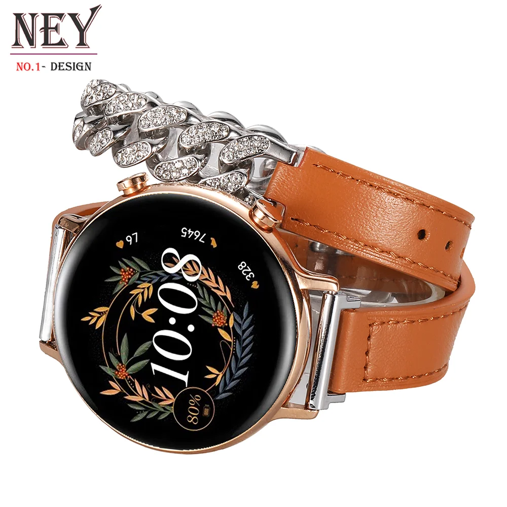 Luxury Leather Strap for Samsung Galaxy watch 6/5/pro/4/6 Classic/active 2 20mm 22mm Double tour bracelet Huawei Gt 3-2-2e band