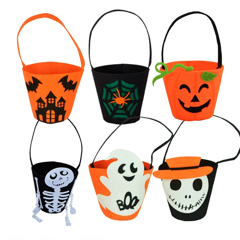 Halloween Trick or Treat Bag Pumpkin Carnival Candy Bucket Portable Goody Bucket Candy Bag Halloween Party Gifts Candy Bags