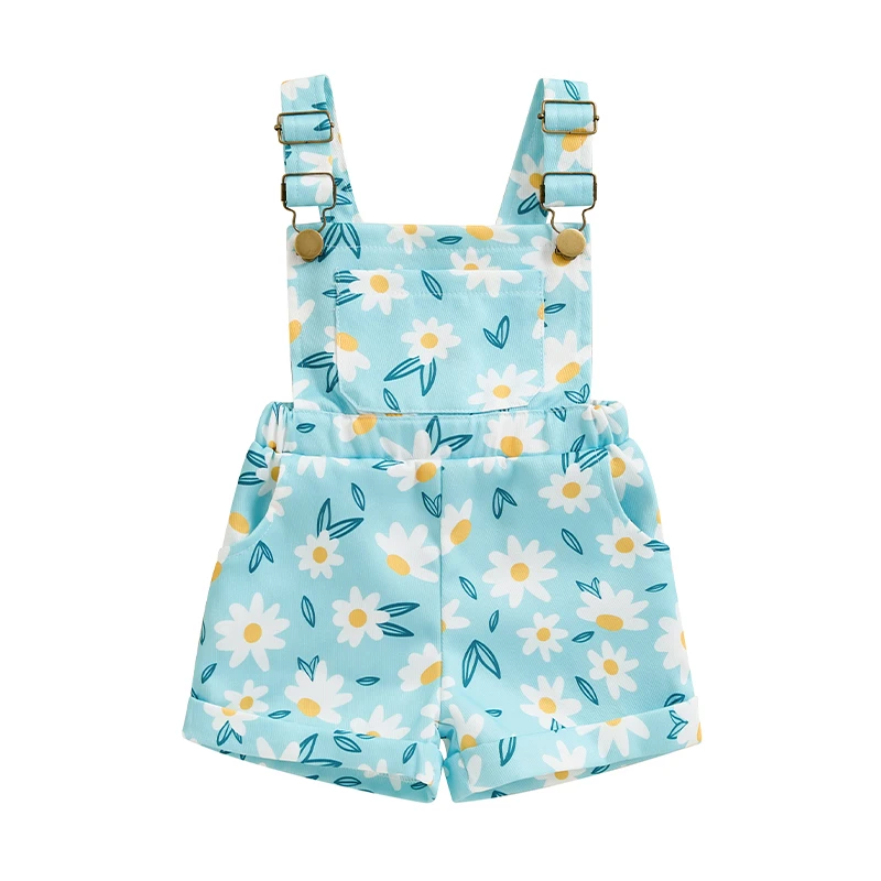 

6M-5T Baby Girl Suspender Romper Jumpsuit Straps Daisy Print Overalls Shorts Infant Toddler Summer Fall Clothes