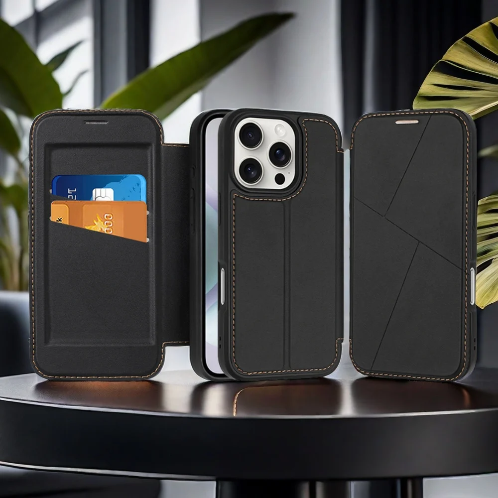 

Flip Case for iPhone 16 Pro Max/16 Pro/16 Plus/15/14/13 Fold Kickstand Leather Cover with Card Holder Thin Business Phone Case