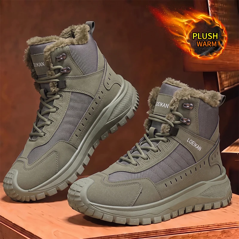 Men's High Top Winter Fleece Sneakers, Anti-slip Sole, Lace-up, Multi Colors, Warm for Hiking Commute Snow