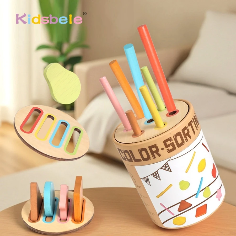 Jouet Montessori en bois pour tri des couleurs et formes assorties – Ensemble de chevilles d'entraînement de la motricité fine pour les tout-petits et les enfants d'âge préscolaire