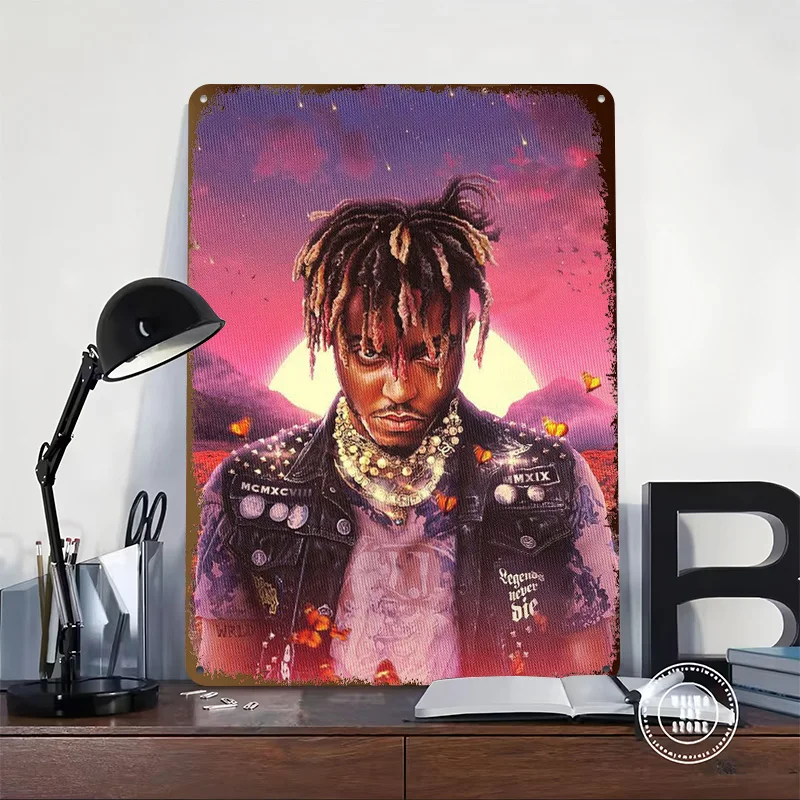 Juice Wrld Rapper Music Tinplate Posters Customizable Wall Art Retro Vintage Metal Signs for Home Room Mancave Decoration Garage