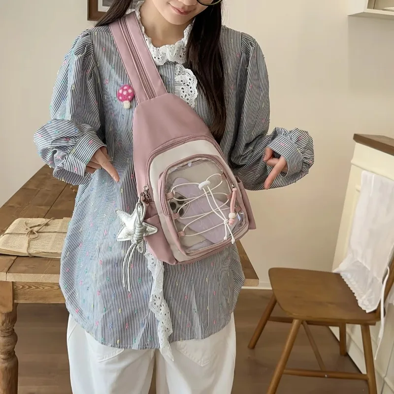 Riñonera de mujer con ventana transparente y estrellas, estilo patchwork, linda y casual, para uso diario, mochilas  calle par