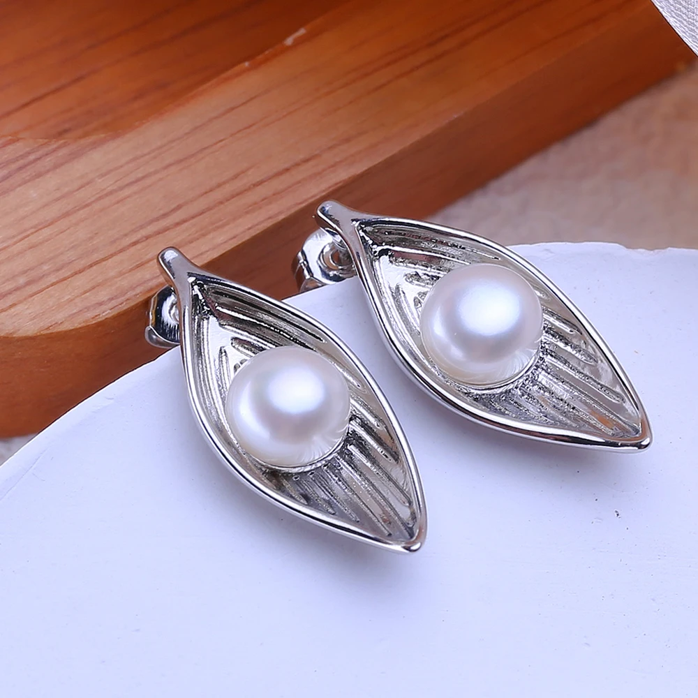FENASY Genuine Natural Freshwater Pearl Stud Earrings 925 Sterling Silver Party Jewelry Elegant Gifts For Women Wholesale