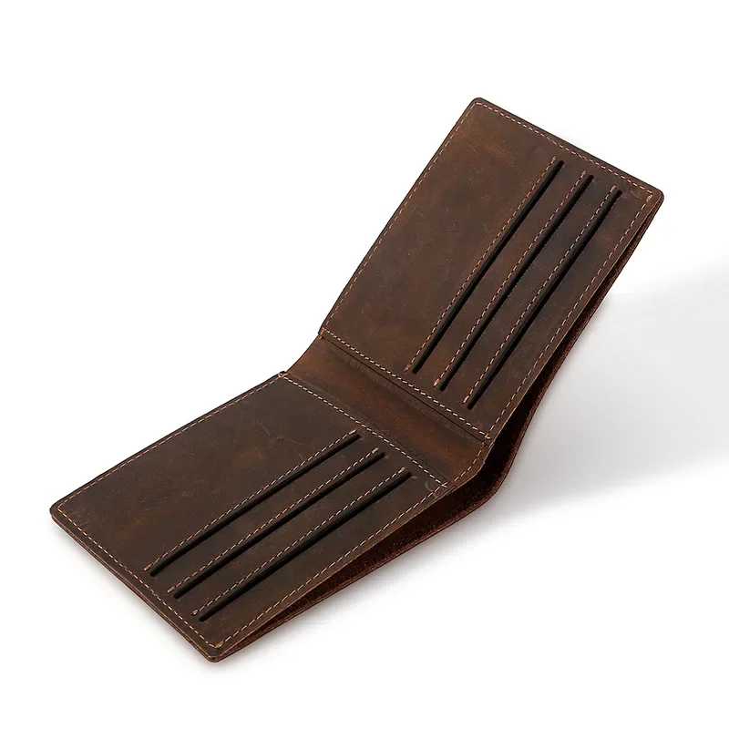 

Crazy Horse Leather Bifold Card Wallet for Men Slim Minimalist Short Wallet with RFID Blocking