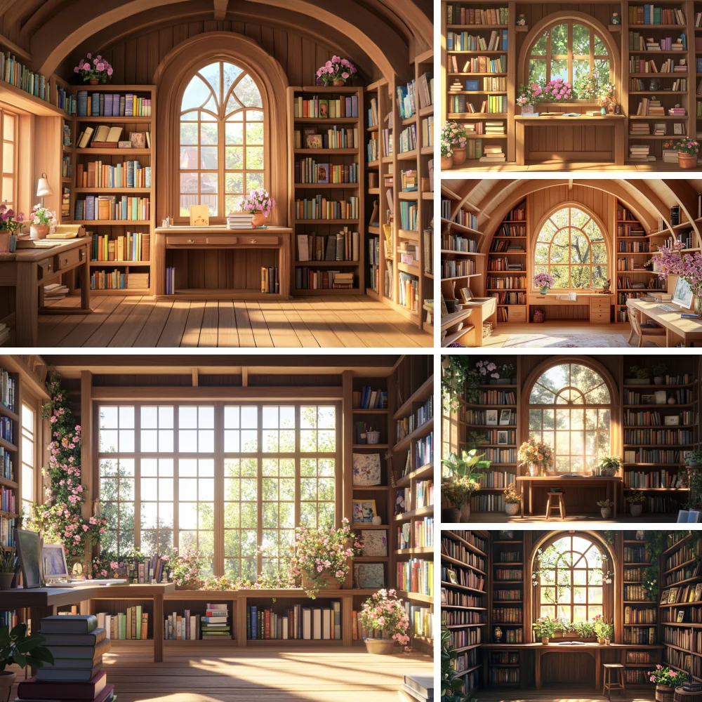 

Back to School Blackboard Bookshelf Photography Background Window Globe Graduation School Students Portrait Photo Backdrop