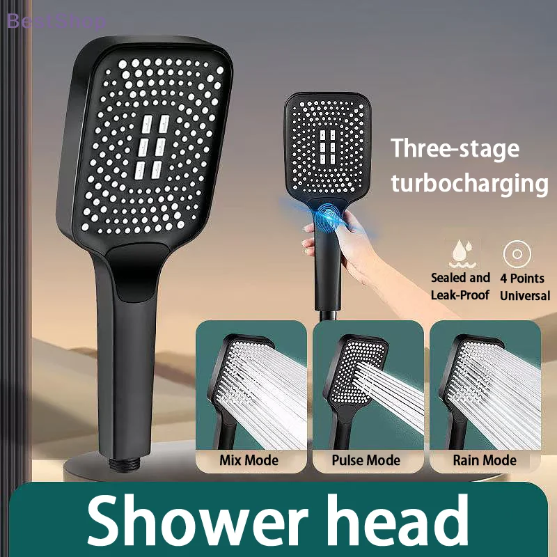 

♥3-Mode Turbocharging Shower Head - Multi-Function High-Pressure Handheld Shower with Leak-Proof Universal Design