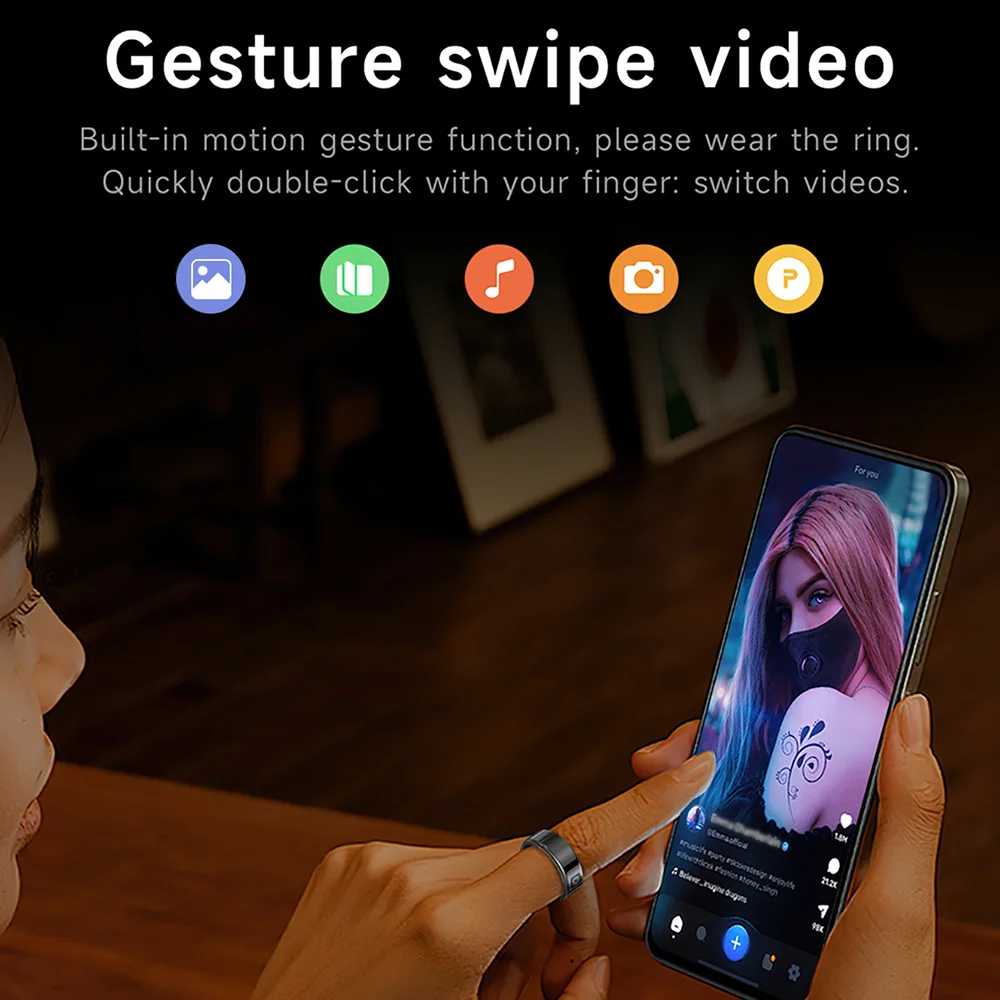 LAXASFIT New Men's Smart Ring SR08 LED Display Heart Rate Monitor Exercise Tracking Women's Fashion Smart Ring 5ATM Waterproof