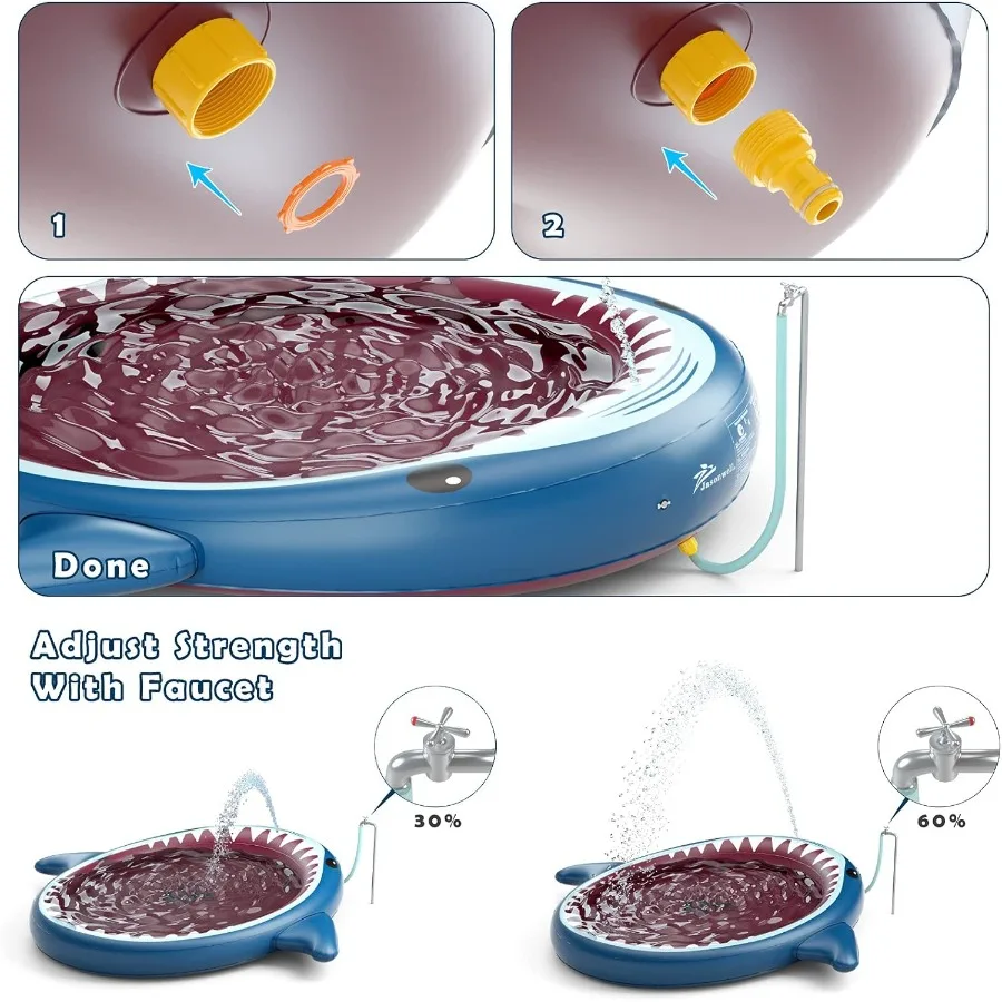 Irrigatore gonfiabile per piscina Kiddie da 71 pollici 3 in 1 con design a squalo per cani e giochi d'acqua estivi all'aperto per ragazzi e ragazze