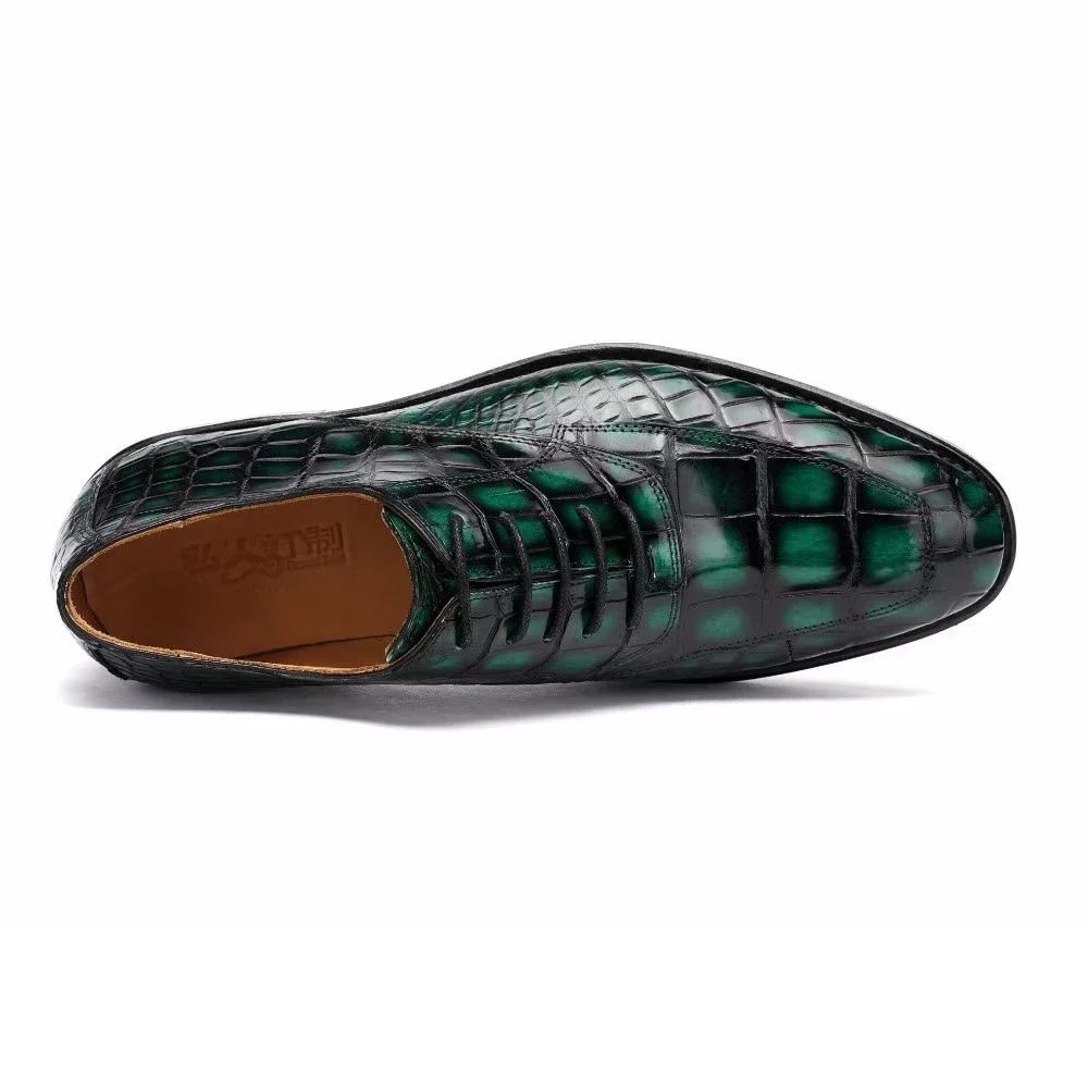 

Yingshang/2025 новые формальные туфли, мужские модельные туфли, туфли из крокодиловой кожи, зеленый цвет кисти, модные