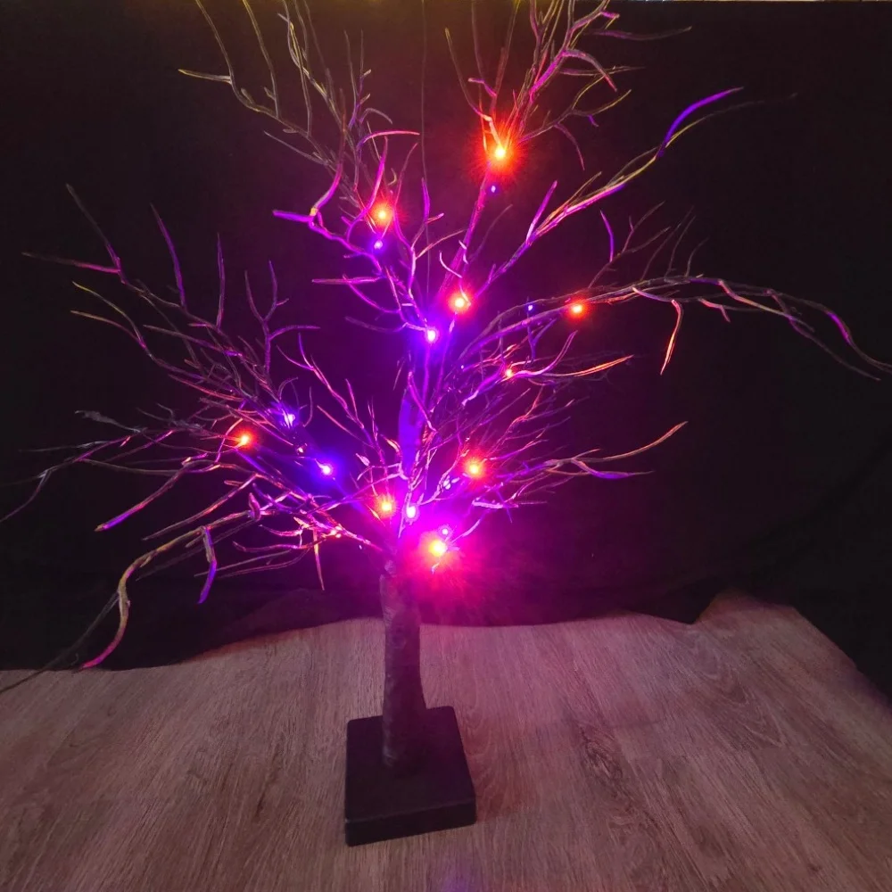 Lámpara Decorativa de Mesa con 20 LED, Diseño de Rama de Coral Naranja y Morado, para Halloween, Hogar, Oficina, Escritorio, Decoración de Interiores