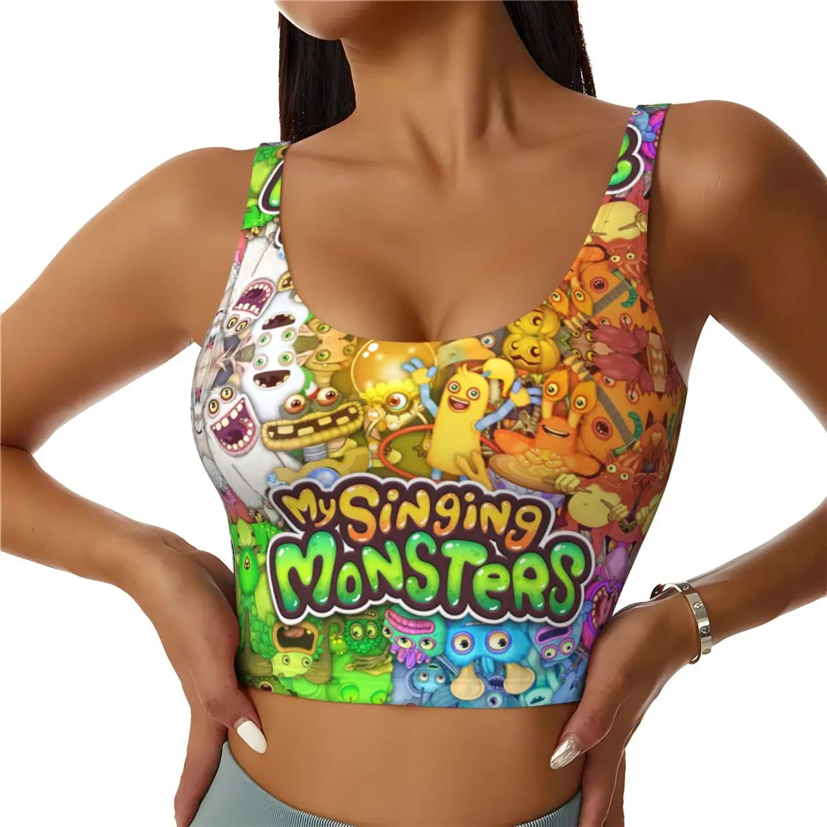 

Custom My Singing Monsters Workout Crop Tank Tops Women's Seamless Cartoon Anime Game Yoga Running Sports Bras