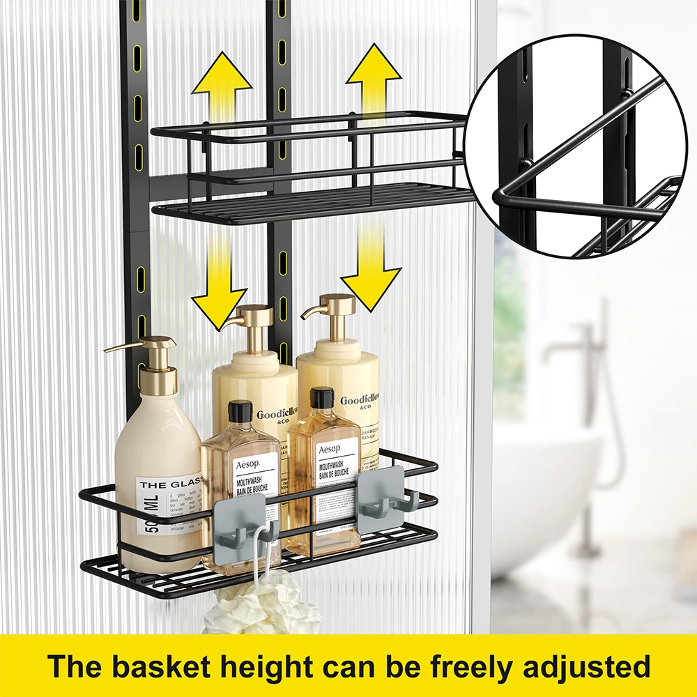 Bathroom Organizer Adhesive Stainless Steel Shower Storage Holder With 4 Removable Hooks For Bathroom Drain Fast Bath De Baño