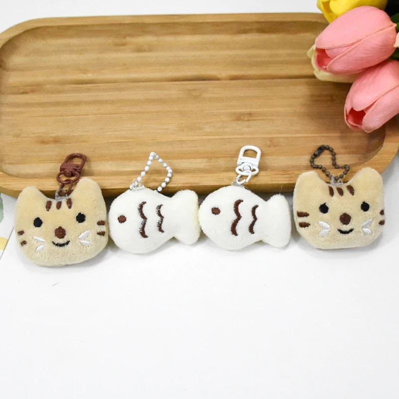 Cute Cat Keychain Fish Doll Plush Pendant Couple Key Ring Backpack Charms Car Key Decoration Bag Accessories