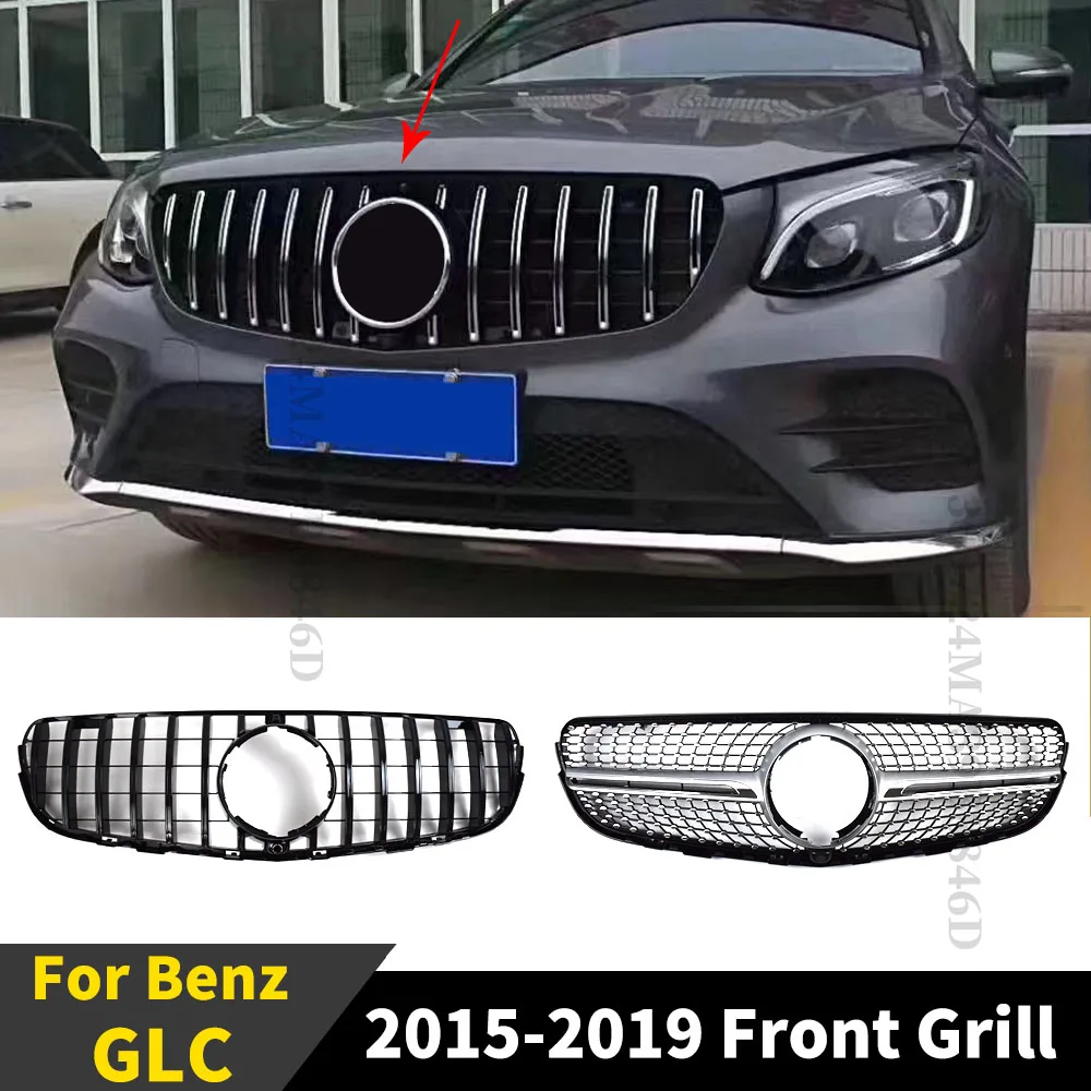 

Front Inlet Grille Hood Grill GT Diamond Style Sport Tuning For Mercedes Benz GLC X253 C253 2015-2019 200 220 250 260 300 350