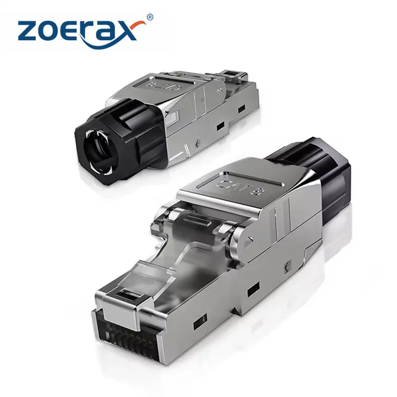 ZoeRax Toolless RJ45 Ethernet Connector Gold Plated Plug Shielded Ethernet Connector for Cat6A Cat7 Cat8 Compatible POE STP