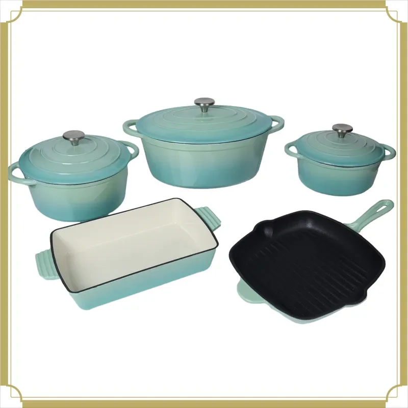 2023 Hot Sale Cast Iron Cookware Set Enamel Coating Kitchen Suppliers Round Casserole