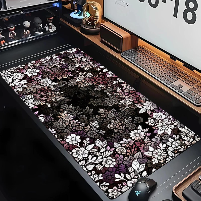 Tapis Souris Gaming Minimaliste Fleurs de Cerisier Japonaises, Caoutchouc Antidérapant Extensible Tapis Bureau CompPCrdiortable