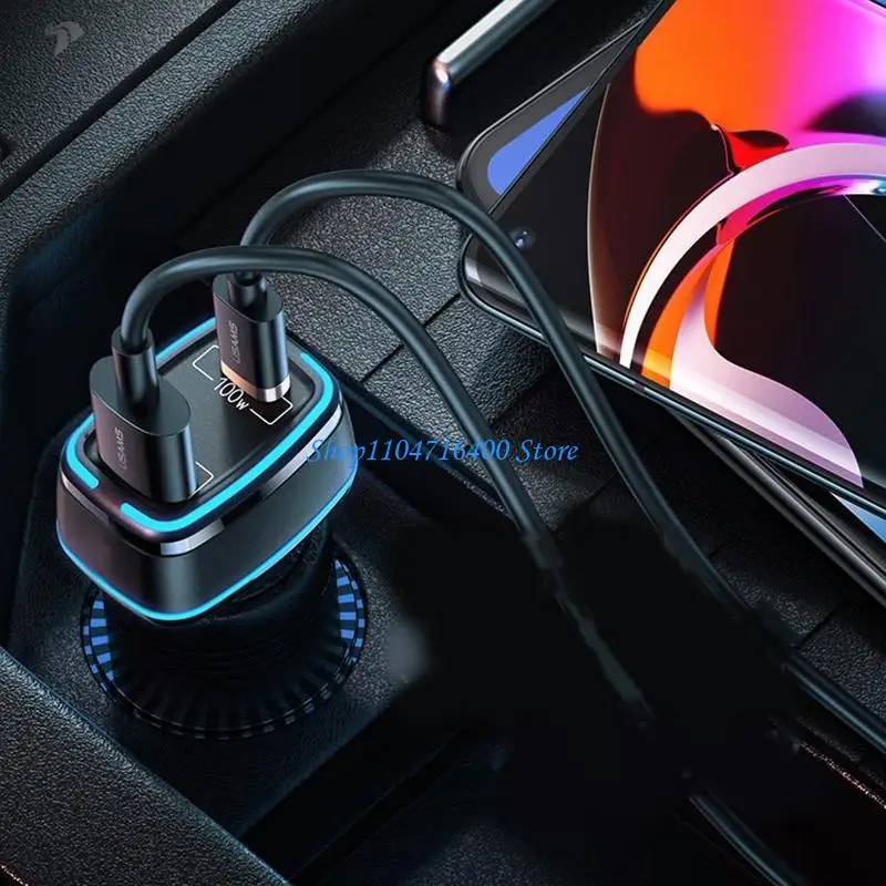 

y1gd Super Fast Car 2 USB Port Type-C Fast Charging Universal Socket Adapter for Cellphone Tablet