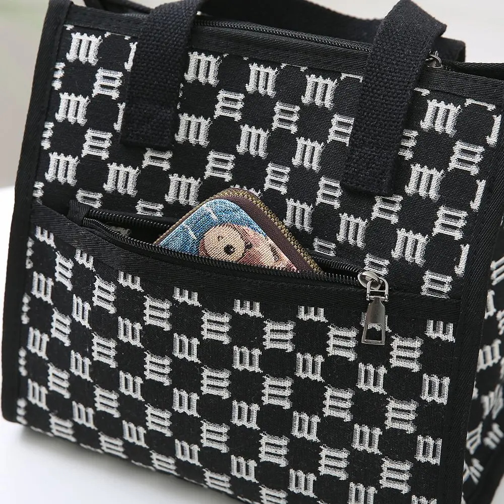 Large-Capacity Top-handle Bag with Grid Pattern, Suitable for Women to Carry Lunch Box, Fashionable and Versatile Canvas Bag