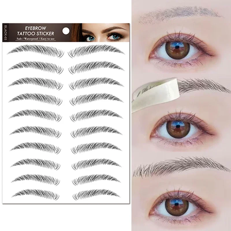 6D Eyebrow Tattoos Sticker Waterproof Long Lasting Natural Hair-Like Fake Eyebrows Stickers for Brow Grooming Shaping