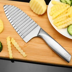 Kitchen Stainless Steel Sharp Corrugated French Fries Cutter Steel Handle Vegetable and Fruit Slicing Corrugated Knife Tools