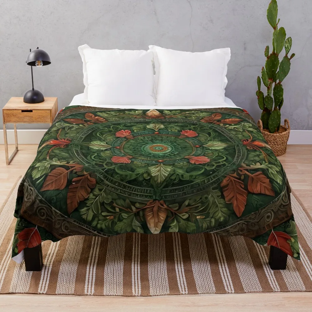 

Green Harmony: Nature's Mandala of Growth Throw Blanket For Sofa Thin wednesday Blankets