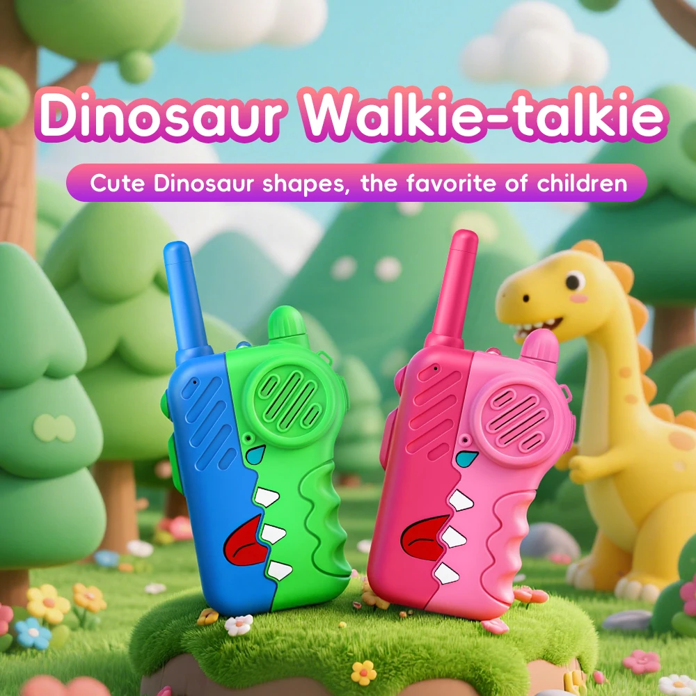Awapow crianças walkie talkies bonito dinossauro forma walkie-talkie brinquedo das crianças com som claro presente perfeito idade de 3-12 ao ar livre