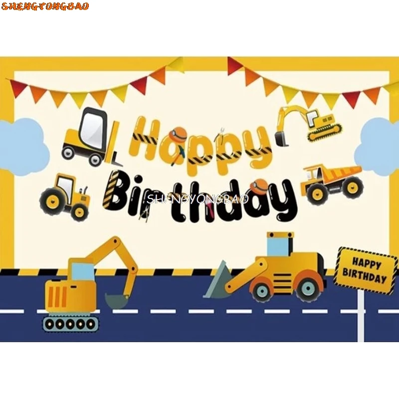 Happy Birthday Party Decoration Newborn Photography Backdrop Props Photocall Baby Shower Excavator Photo Studio Background PK-16