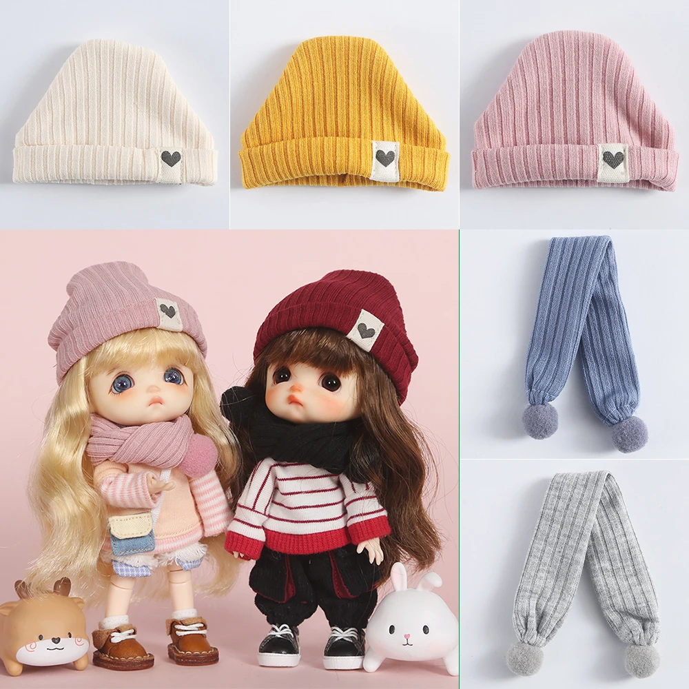 New Cute Ob11Winter Doll Hat Scarf Doll Cap Accessories For Gsc Nendoroids YMY Clay Head, Obitsu11, Molly, 1/8bjd, 1/12Bjd Doll