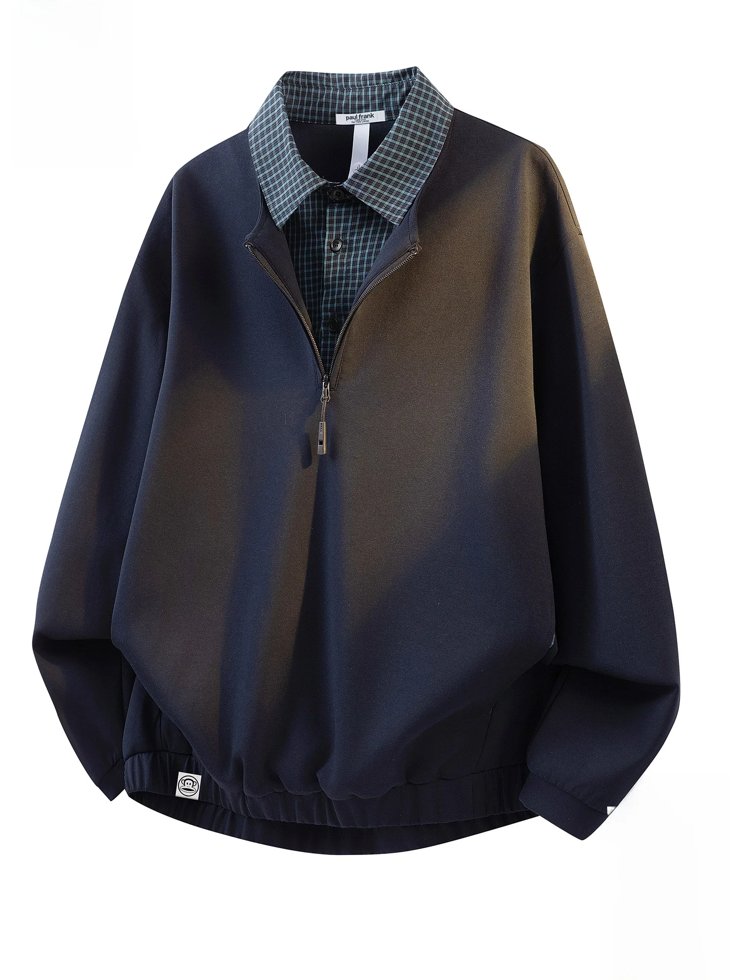 

PaulFrank Plaid Splicing f Zipper Hoodie Men's Spring Color Colion Fake Two-Piece Overhead irt Casual Loose Fit