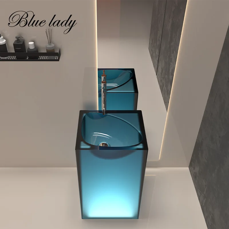 Transparent resin column basin Home B & B hotel bathroom Floor-to-ceiling integrated art wash basin Simple wabi sandy