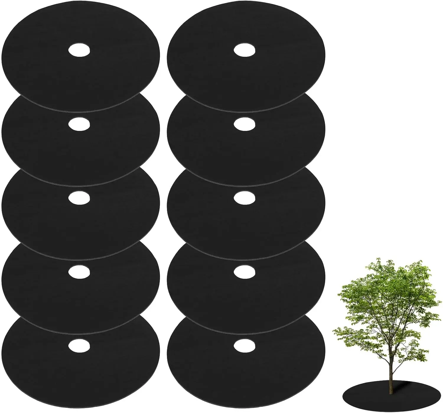 

TezhiIe 10 PCS Non Woven Tree Rings, Round 24.4 Inches Base Weed Barrier Cover, Degradable & Reusable Tree Mulch Ring