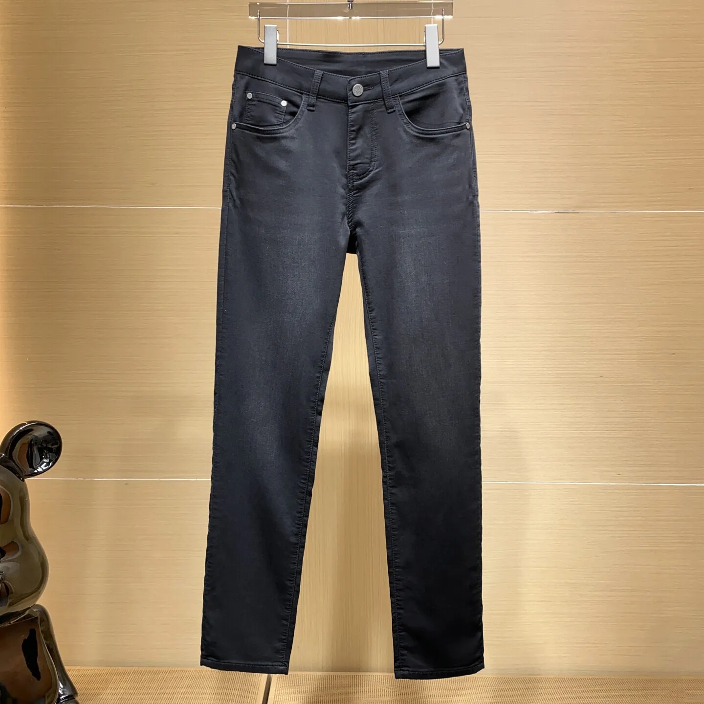 

Spring Summer Men's Slim Straight Waed Versatile Jeans Bla ey Faion Urban Sle High Elastici Dstring mid Waist