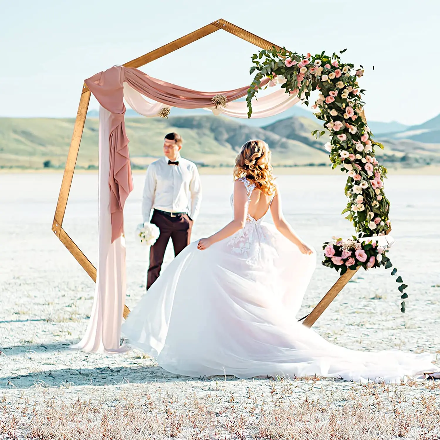 Heptagon Wedding Wooden Wood Arch Backdrop Stand For Wedding Events Party