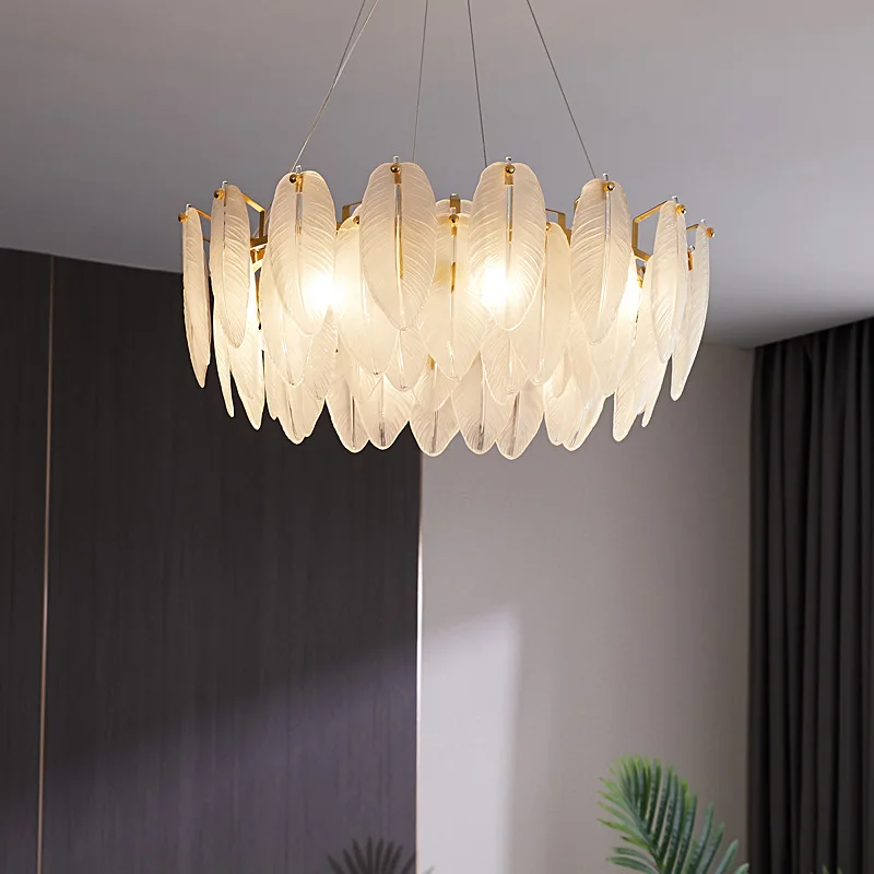 Simple Modern LED Living Room Ceiling Lights Bedroom Ceiling Chandeliers Dining Room Chandeliers Villa Feather Upholstery Lights