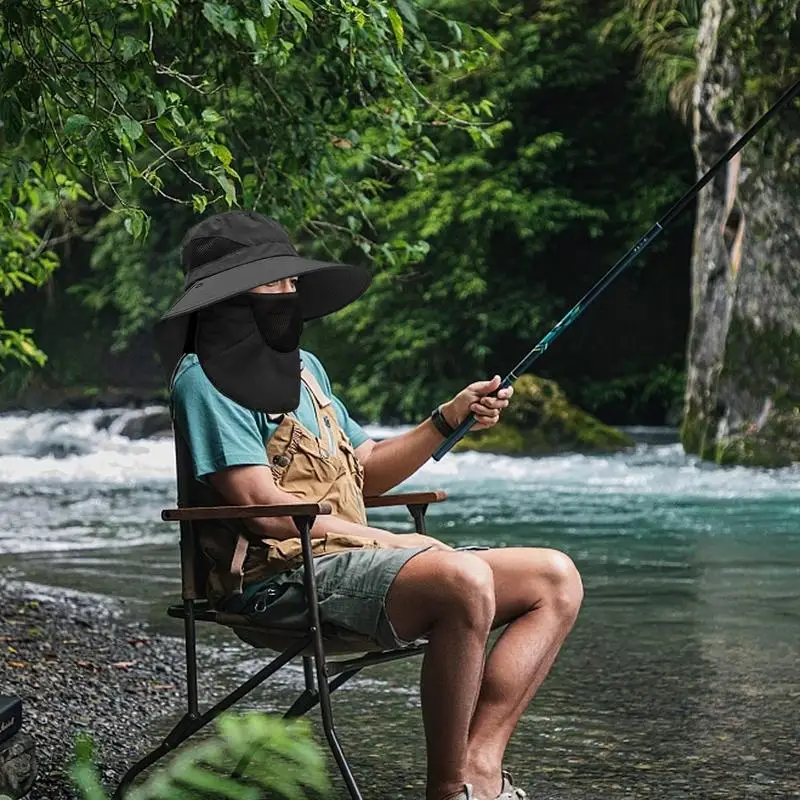 Sun Hat UV Protection Mesh Wide Brim Fishing Sun Hat With Face Cover & Neck Flap Bucket Hats Sun Protection Hat For Beach