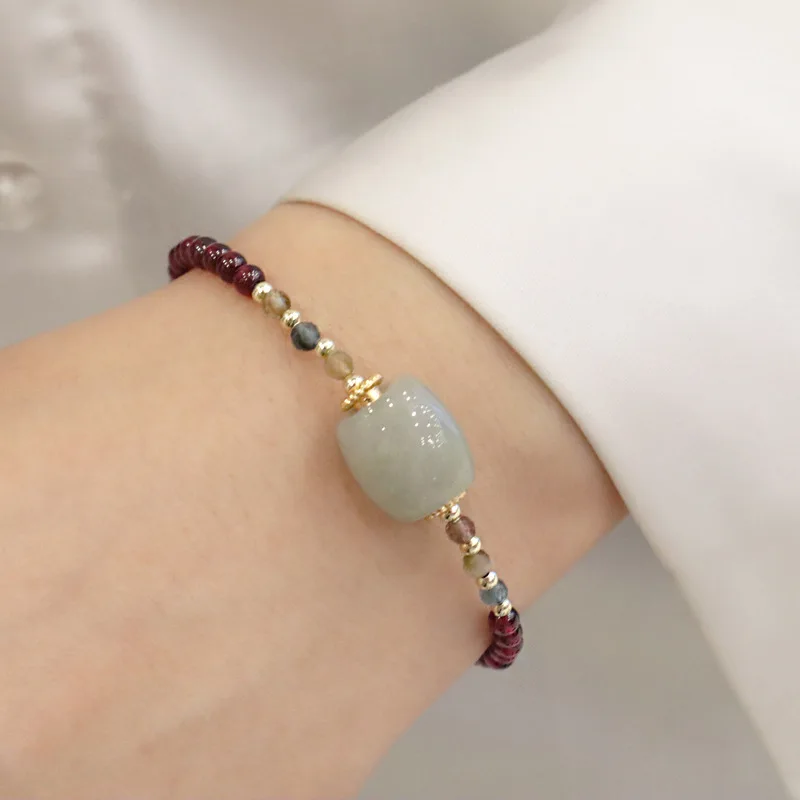 Ruifan Wealth and Peace Lucky Jade Natural Garnet Tourmaline Beaded Strand Bracelets for Women Fine Jewelry Wholesale YBR855