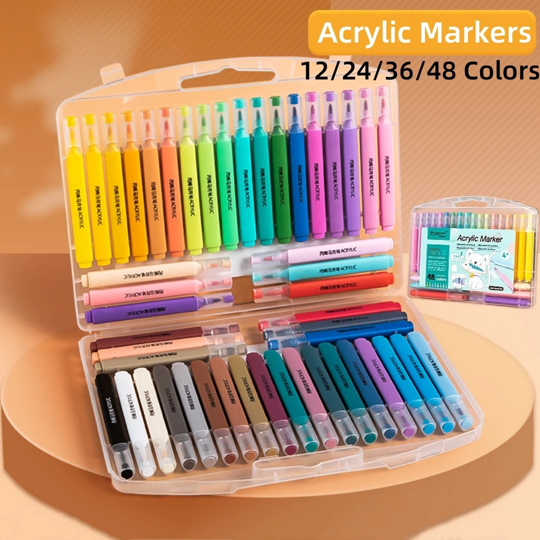 

12/24/36/48 Color Permanent Acrylic Markers Smooth Writting for Stone Graffiti Ceramic Glass Wood Painting Art Drawing Supplies