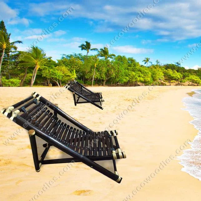 Premium Eco-friendly Bamboo Look Foldable Sun Lounger Swimming Poolside Beach Bed Chair Relaxing Spa Massage Resort Garden